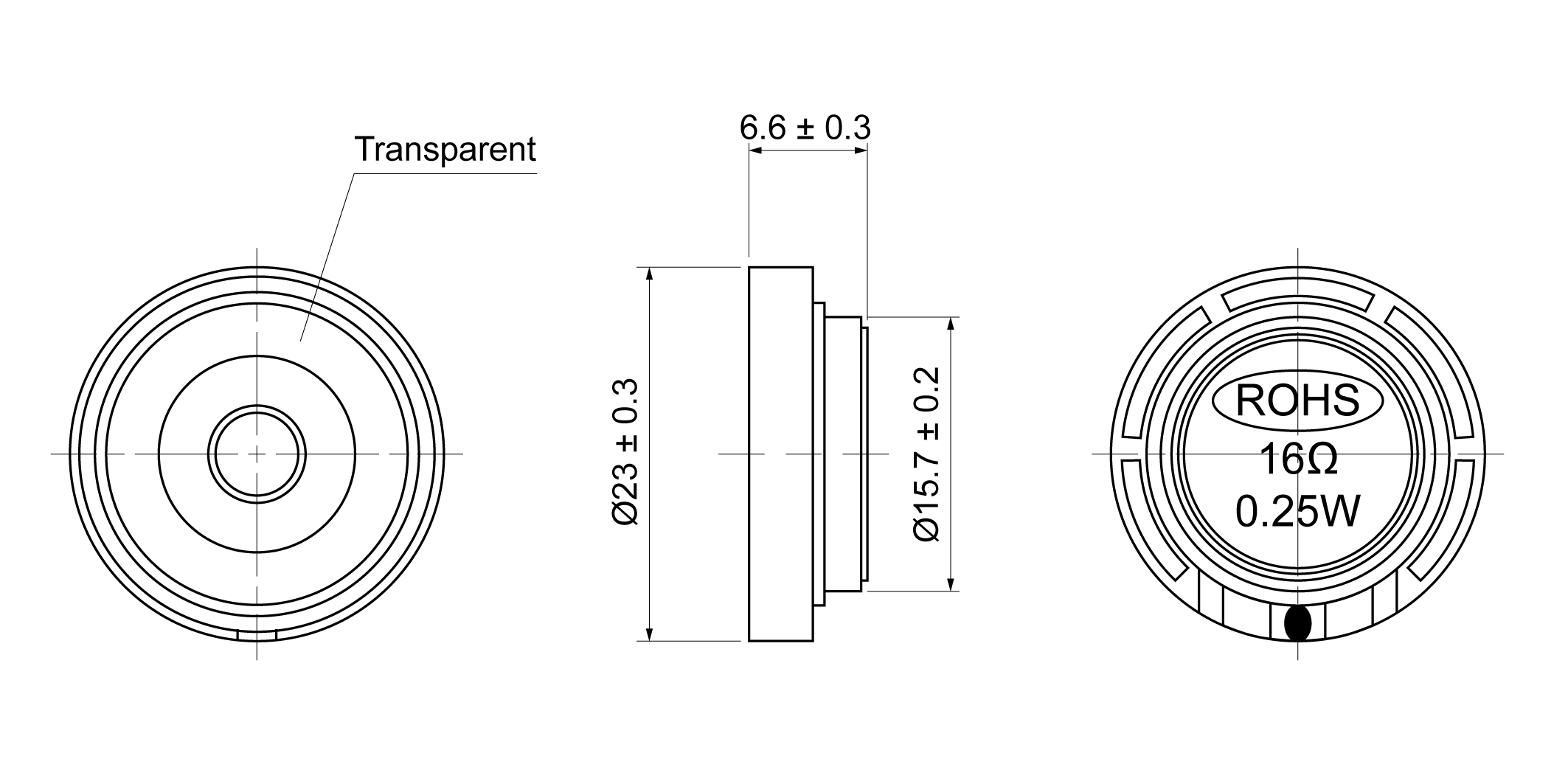 OSAE23L-7T0.25W16 Mechanical Drawing